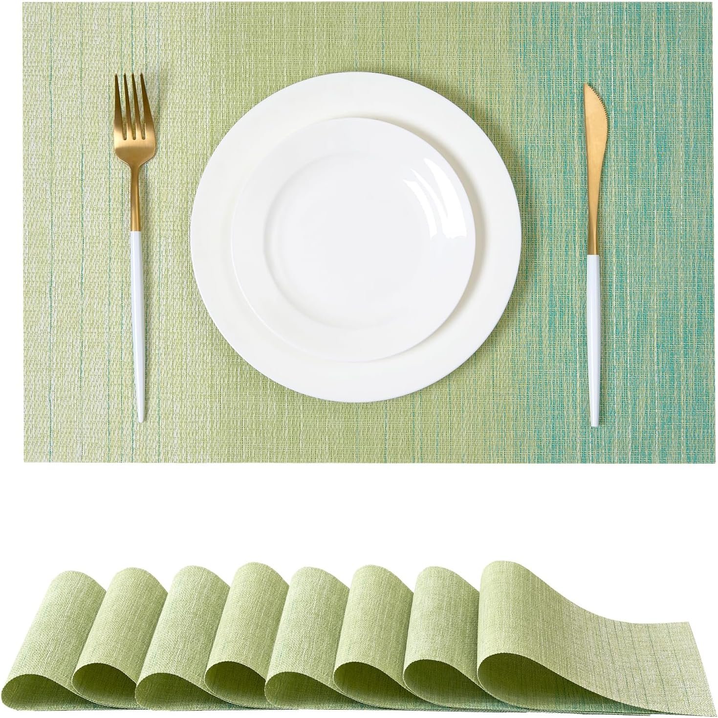 Ombré Green Woven Placemat, Heat-Resistant, Non-Slip, Durable Pvc