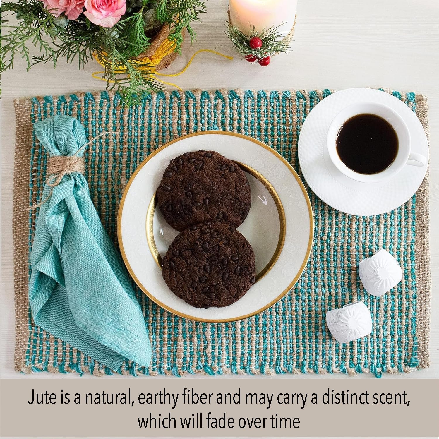 Blue Jute Placemat, Handmade Rustic Boho Style - Image 2