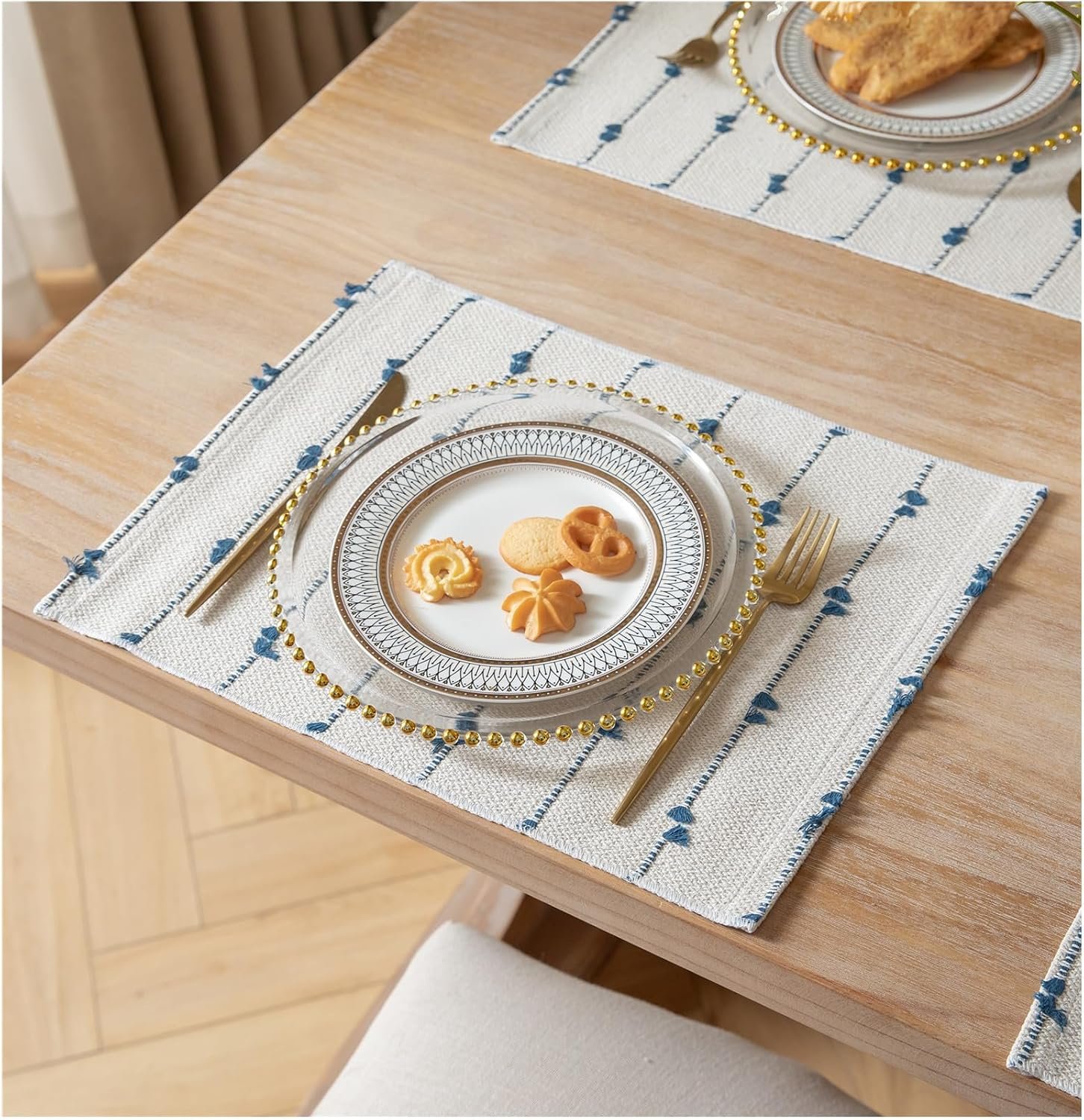 Boho Woven Placemat, Cotton Farmhouse Rustic Style