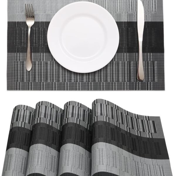 Black Woven Placemat, Heat-Resistant, Non-Slip Vinyl, Easy To Wipe