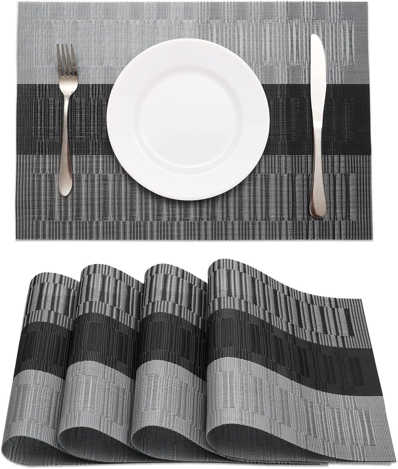 Black Woven Placemat, Heat-Resistant, Non-Slip Vinyl, Easy To Wipe
