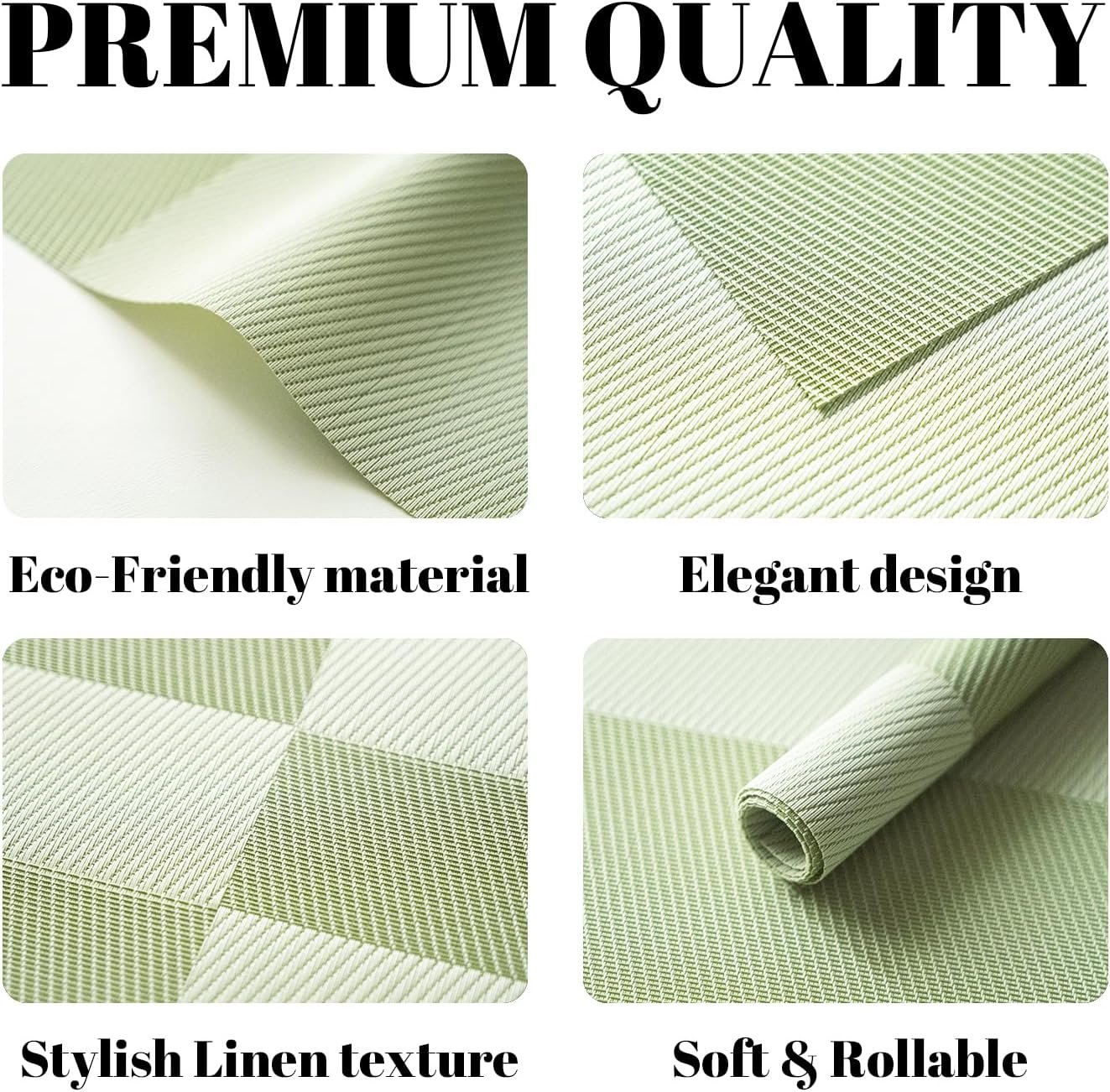 Woven Vinyl Placemat, Green Square Pattern, Washable - Image 2