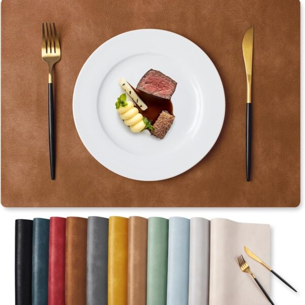 Autumn-Style Faux Leather Placemat, Reddish-Brown Table Decor