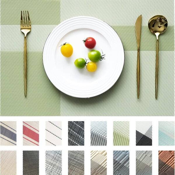 Woven Vinyl Placemat, Green Square Pattern, Washable
