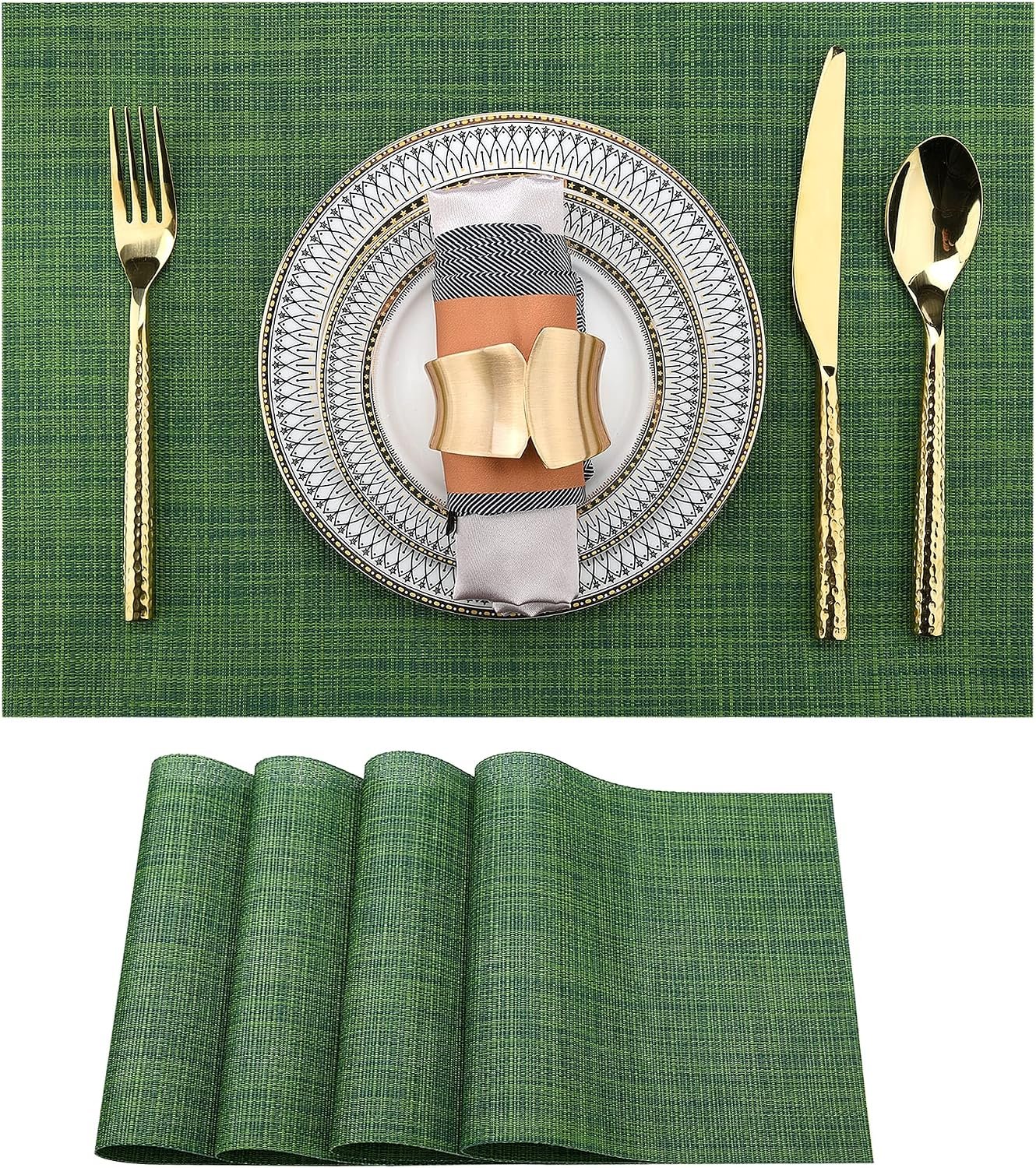 Christmas-Themed Placemat, Green Vinyl, Easy To Wipe