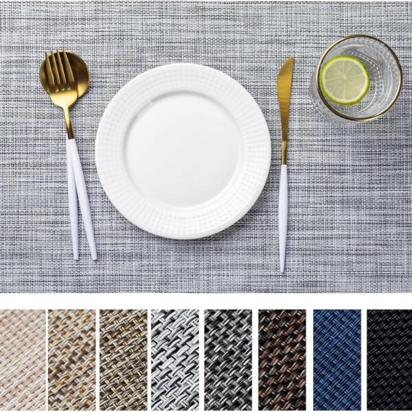 Woven Vinyl Placemat, Washable And Easy-To-Wipe Gray