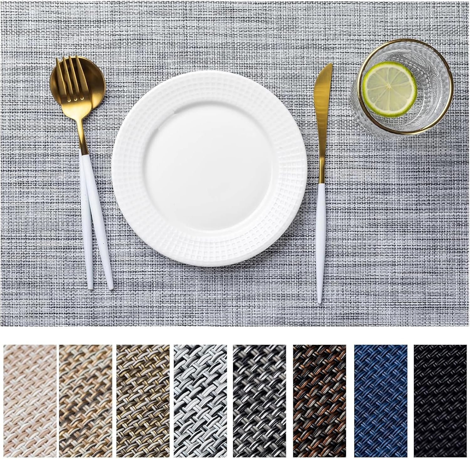 Woven Vinyl Placemat, Washable And Easy-To-Wipe Gray