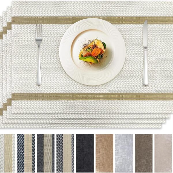 Beige Woven Placemat, Heat-Resistant, Non-Slip, Washable