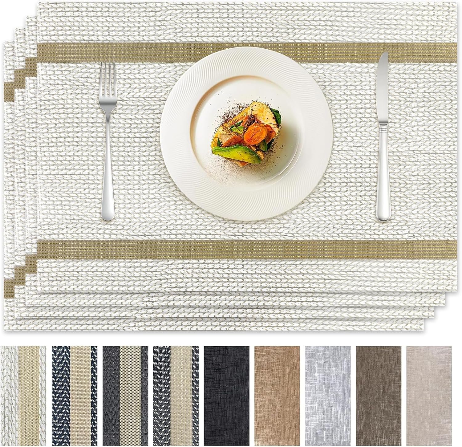 Beige Woven Placemat, Heat-Resistant, Non-Slip, Washable