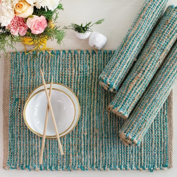 Blue Jute Placemat, Handmade Rustic Boho Style