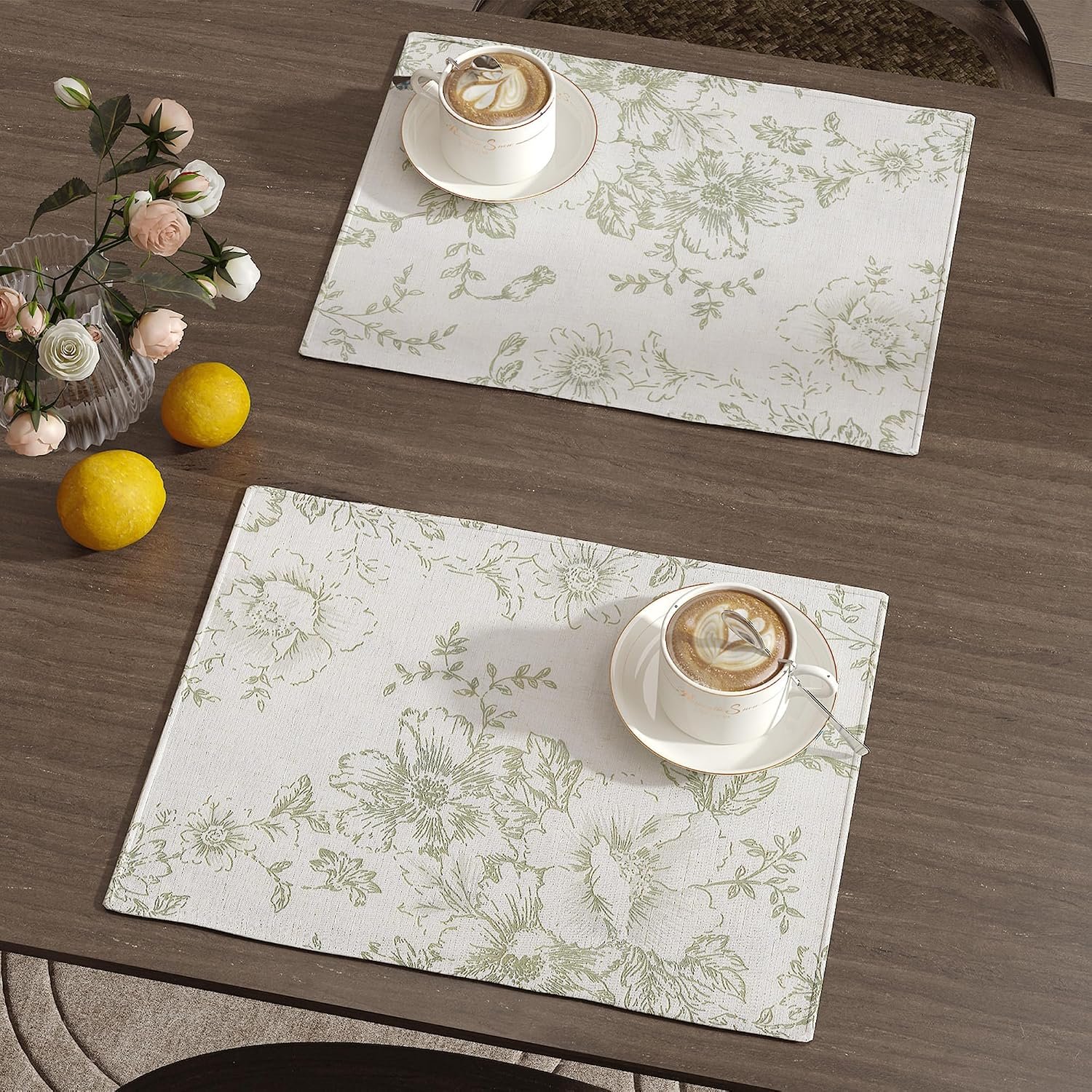 Floral Linen Placemat, Farmhouse-Style Green Table Mat - Image 2