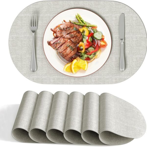 Oval Faux Leather Placemat, Gray Table Mat